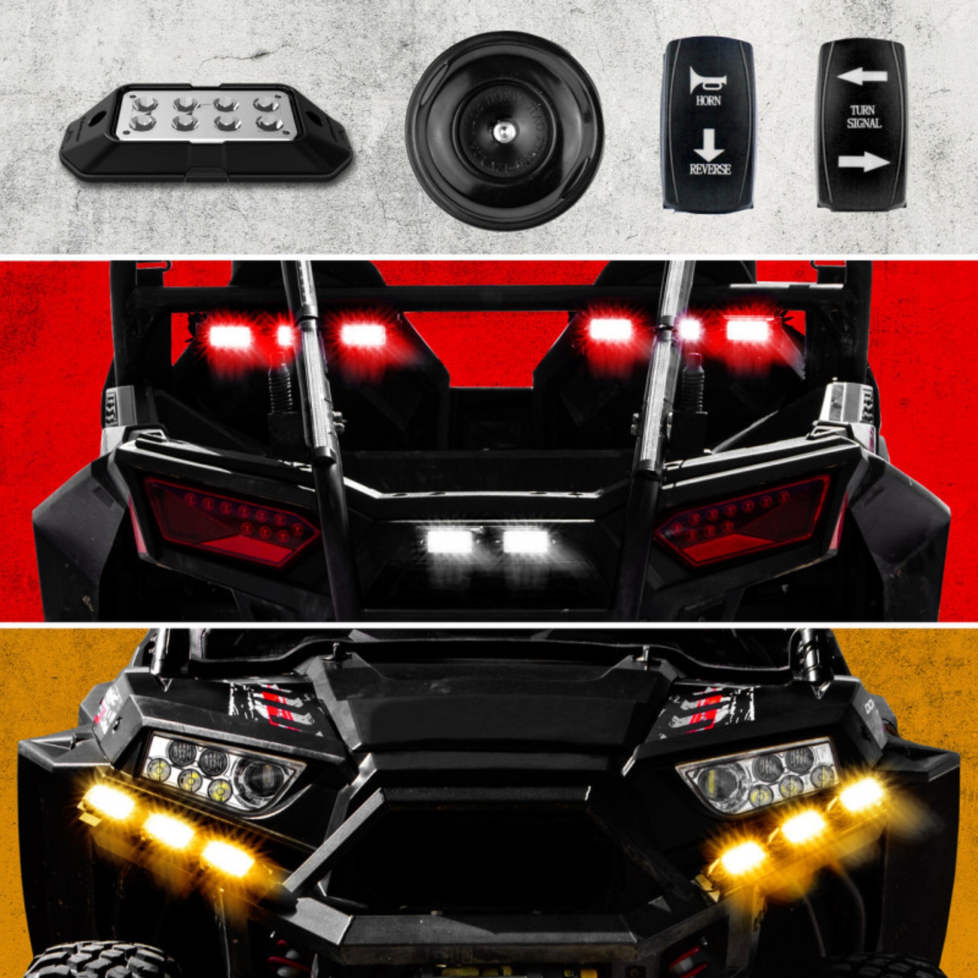 Picture of XK Glow ATV UTV Standard DOT Street Legal Conversion Signal-Horn Kit - 2 White 2 Red 2 Amber Pods