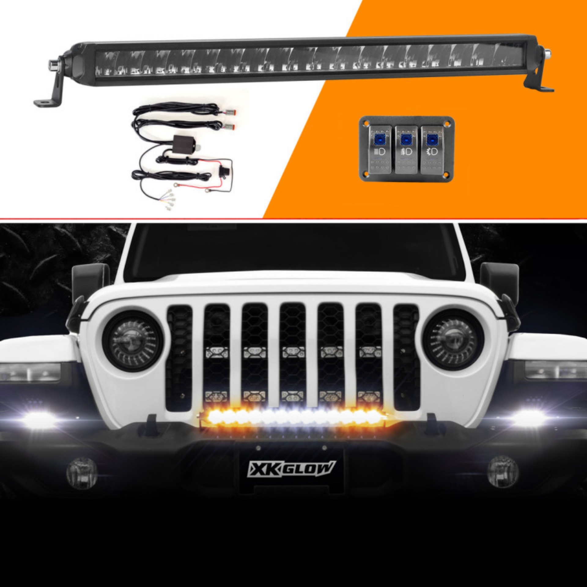 Picture of XK Glow Razor Light Bar Fog + Strobe + High Beam Driving Kit 20in