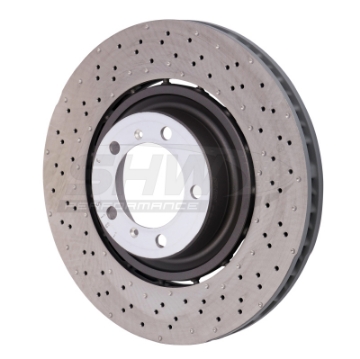 Picture of SHW 14-19 Porsche 911 Turbo 3-8L w-o Ceramics Left Front Drilled-Dimpled LW Brake Rotor 9P1615301K