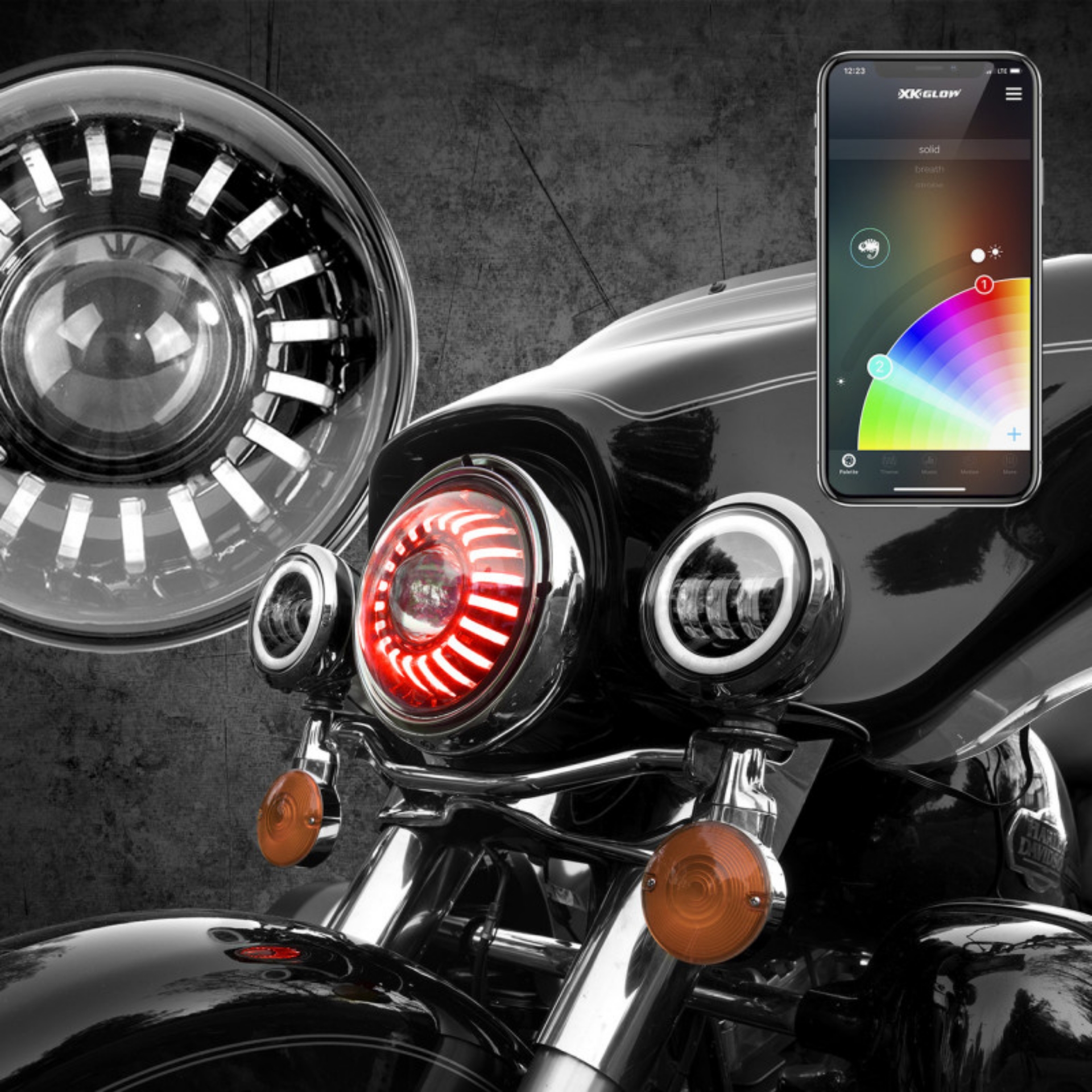 Picture of XK Glow 2pc 7in RGB Jeep JK TJ Headlight Kit w- Dual-Mode Dash Mount Controller