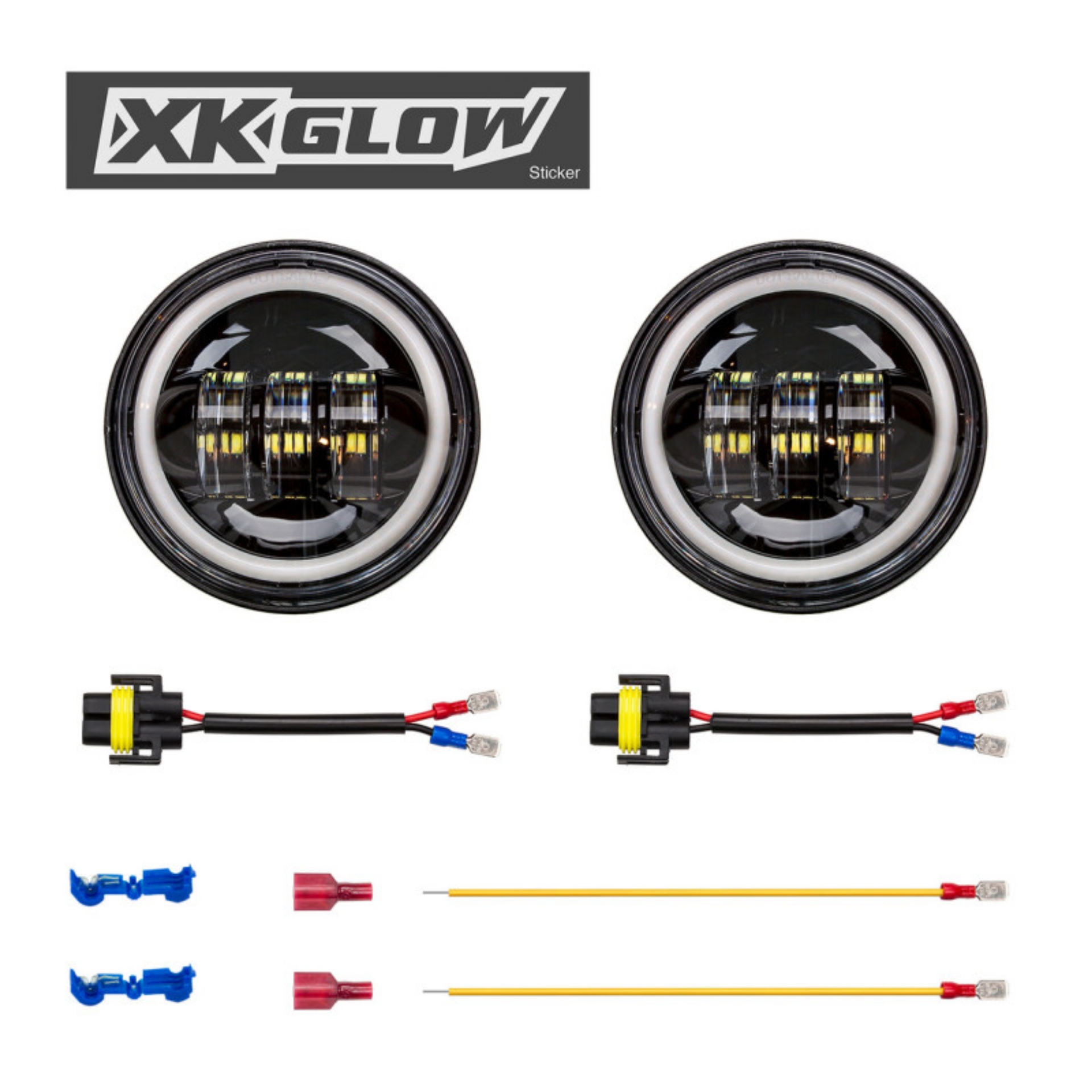Picture of XK Glow Black 2pc- Motorcycle Driving Lights w- Amber Halo