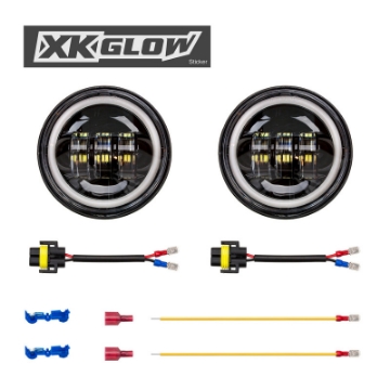 Picture of XK Glow Black 2pc- Motorcycle Driving Lights w- Amber Halo