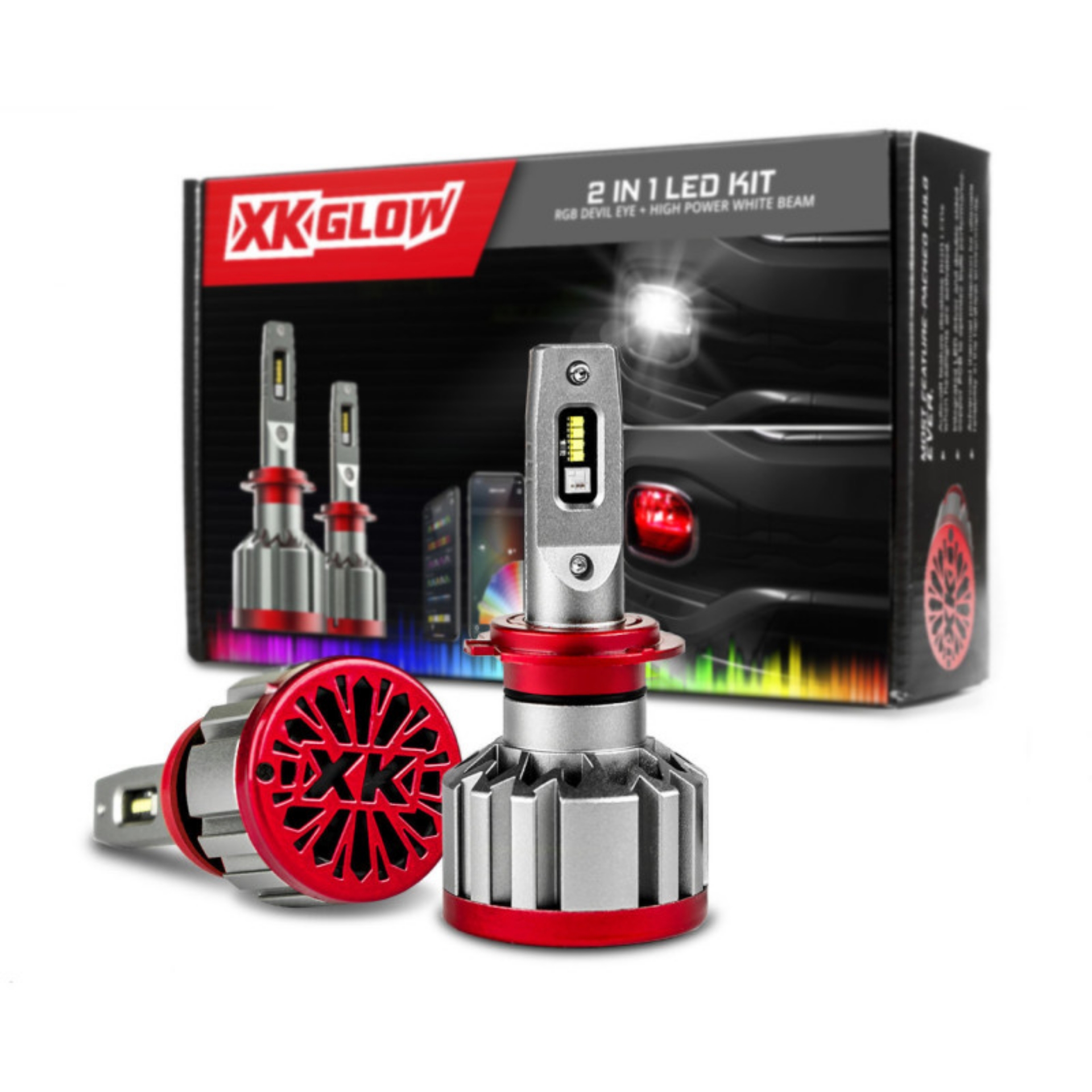 Picture of XK Glow RGB 2In1 LED Headlight Bulb Million Color XKCHROME App RGB-LED Headlight Kit - 2x 9004
