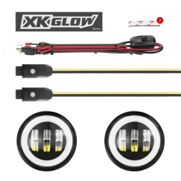 Picture of XK Glow 4In JL Black RGB LED Jeep Wrangler Fog Light XKchrome Bluetooth App Controlled Kit