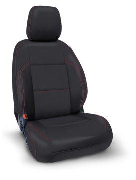 Picture of PRP 2016+ Toyota Tacoma Front Seat Covers with Electric Seat Adj- Pair - Black with Red Stitching