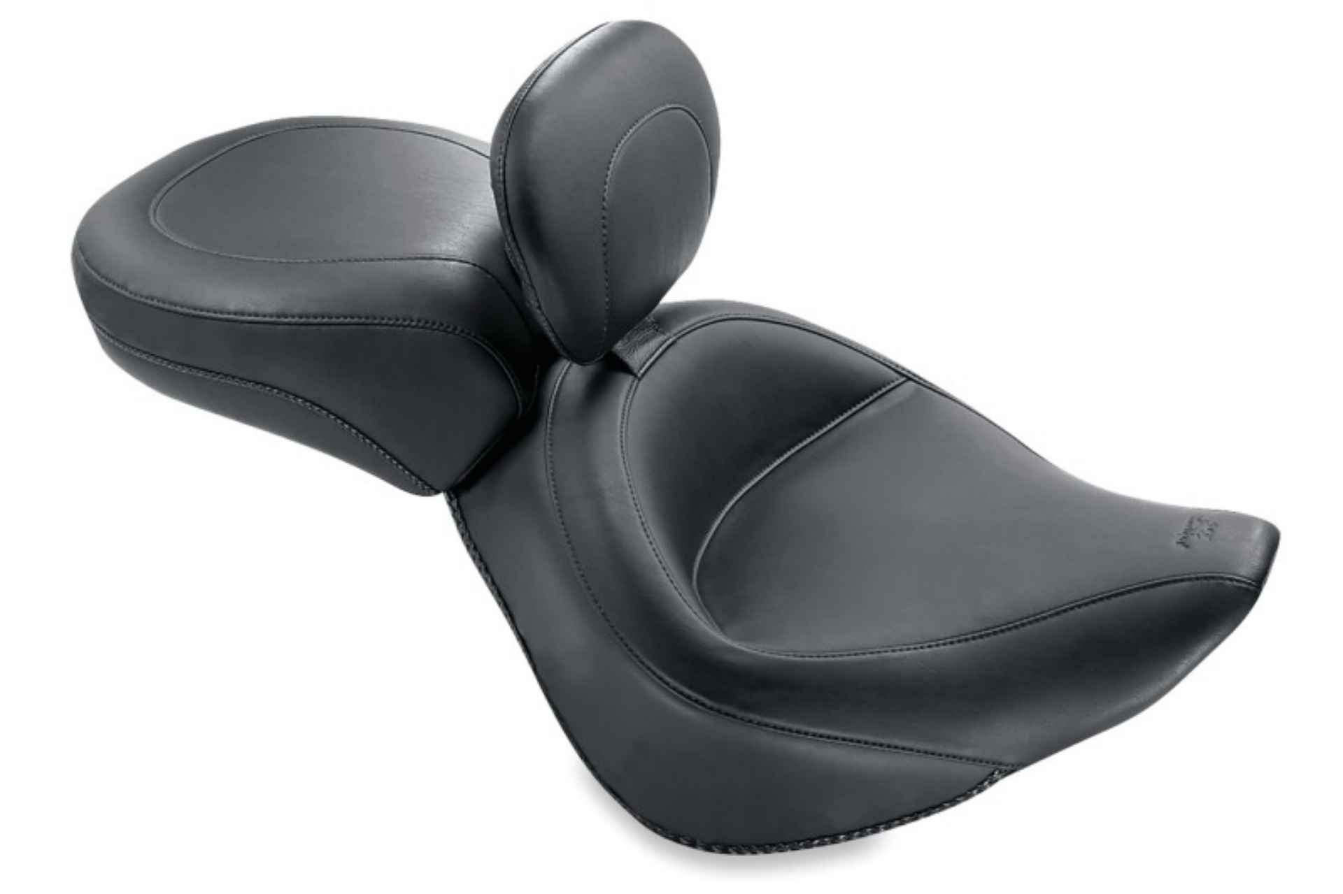 Picture of Mustang 00-15 Harley Softail Standard Rear Tire Wide Touring Solo Seat w-Driver Backrest - Black
