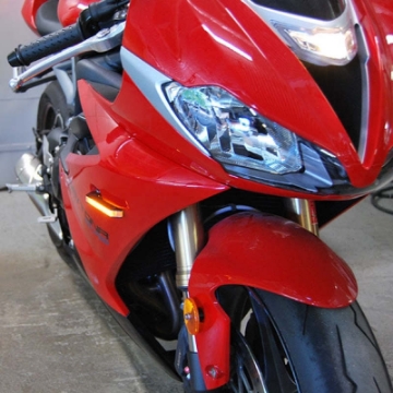 Picture of New Rage Cycles 13+ Triumph Daytona 675 Front Turn Signals w-Load EQ
