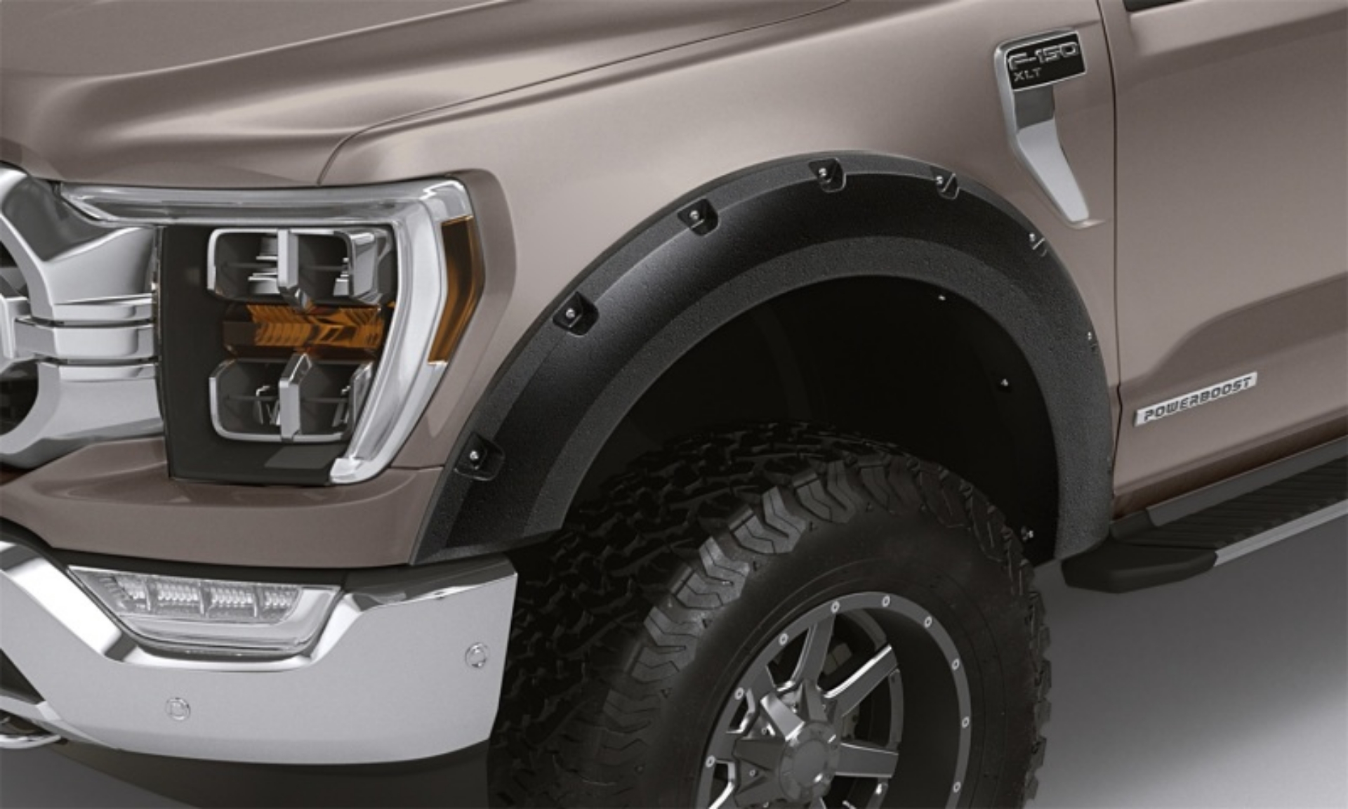 Picture of Lund 21-22 Ford F-150 Excl- Lightning RX-Rivet Style Textured Fender Flares - Black 2 Pc- Front