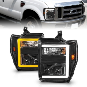 Picture of ANZO 08-10 Ford F-250 - F-550 Super Duty Projector Headlights w- Light Bar Switchback Black Housing
