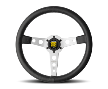 Picture of Momo Prototipo Steering Wheel 350 mm - Black Leather-White Stitch-Brshd Spokes