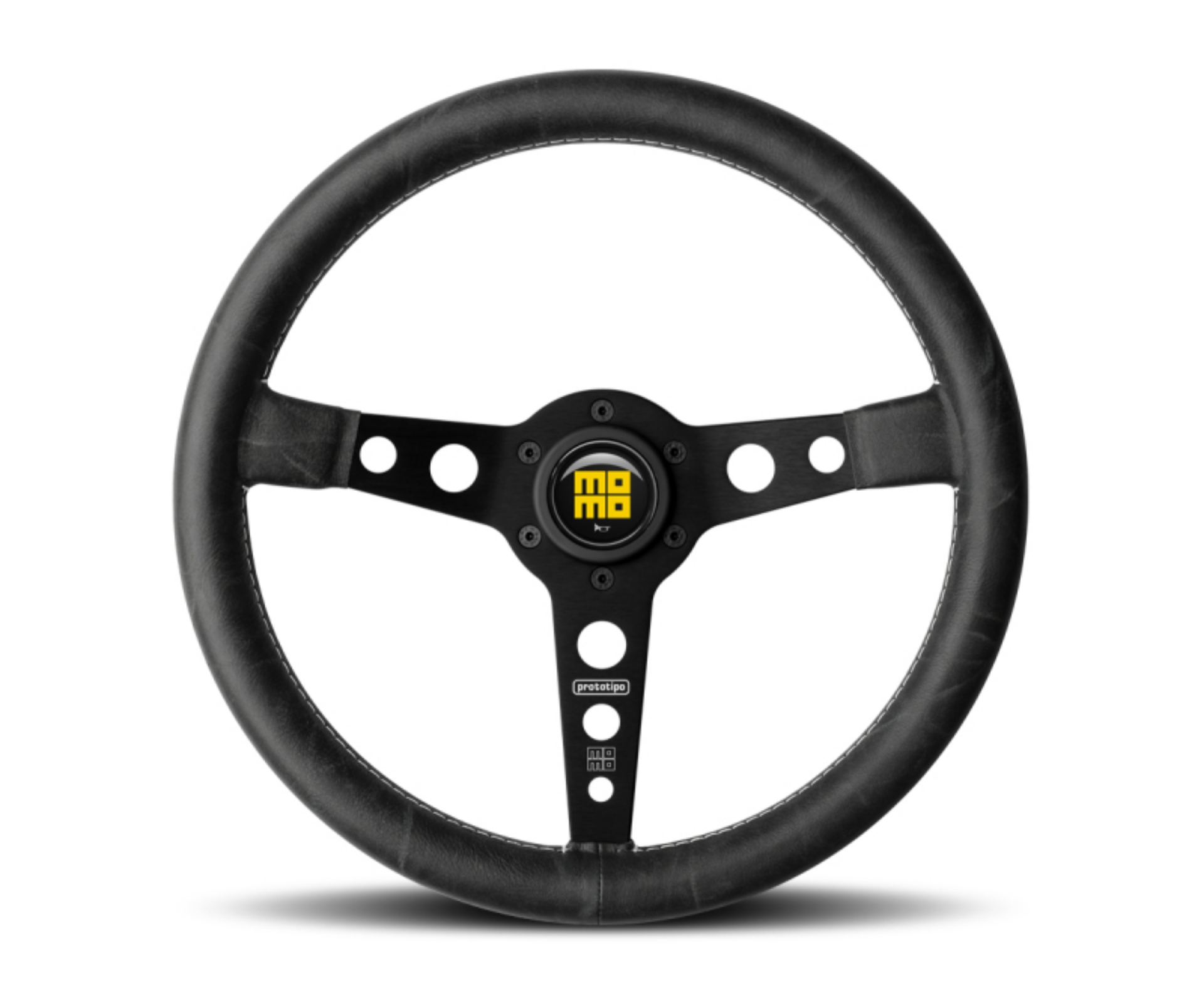 Picture of Momo Prototip Heritage Steering Wheel 350 mm - Black Leather-White Stitch-Black Spokes