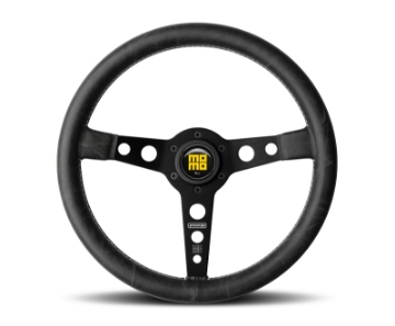 Picture of Momo Prototip Heritage Steering Wheel 350 mm - Black Leather-White Stitch-Black Spokes