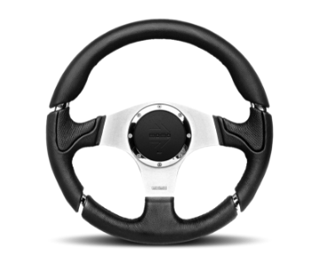 Picture of Momo Millenium Steering Wheel 350 mm - Black Leather-Black Stitch-Brshd Spokes