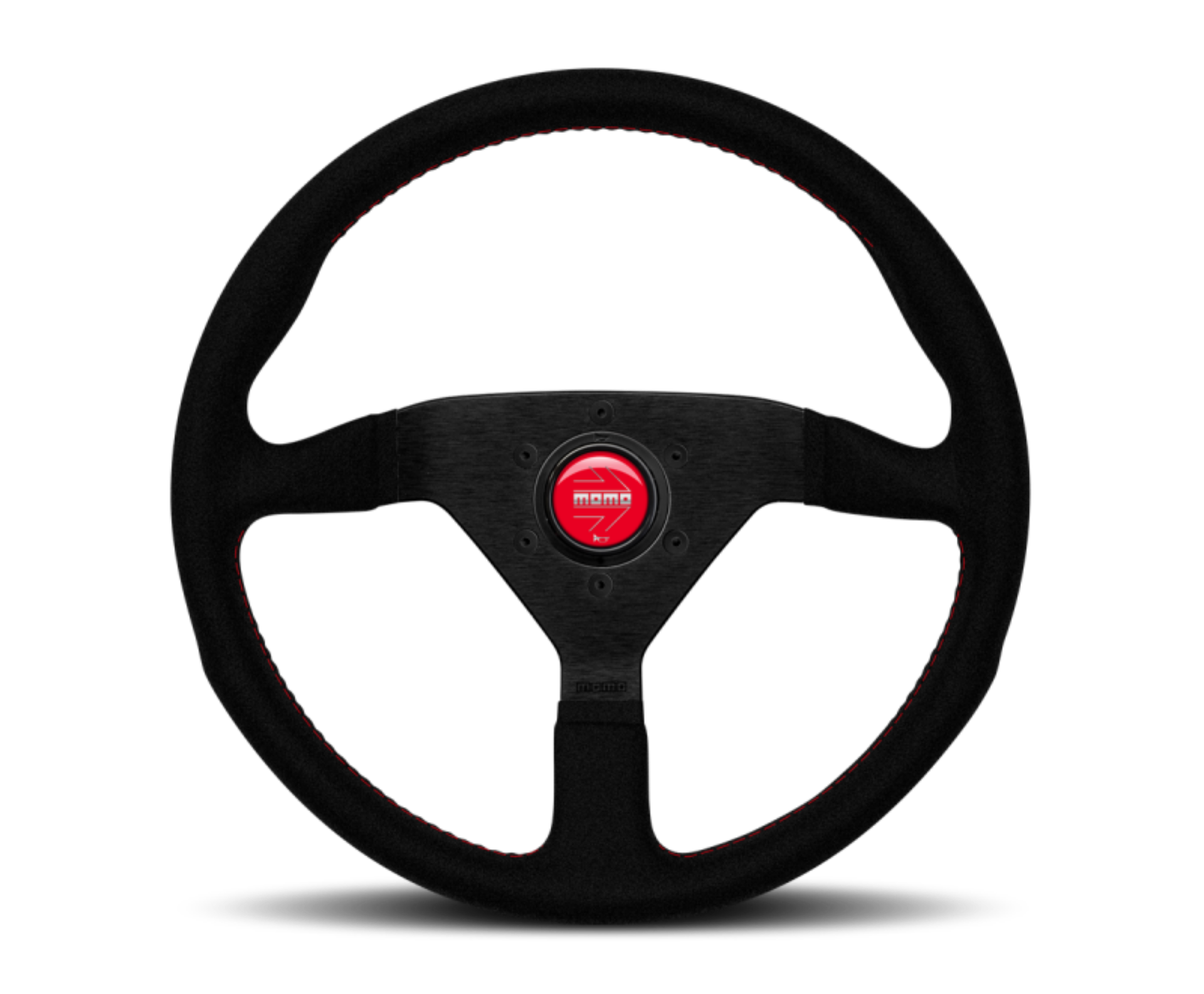 Picture of Momo Montecarlo Alcantara Steering Wheel 320 mm - Black-Red Stitch-Black Spokes