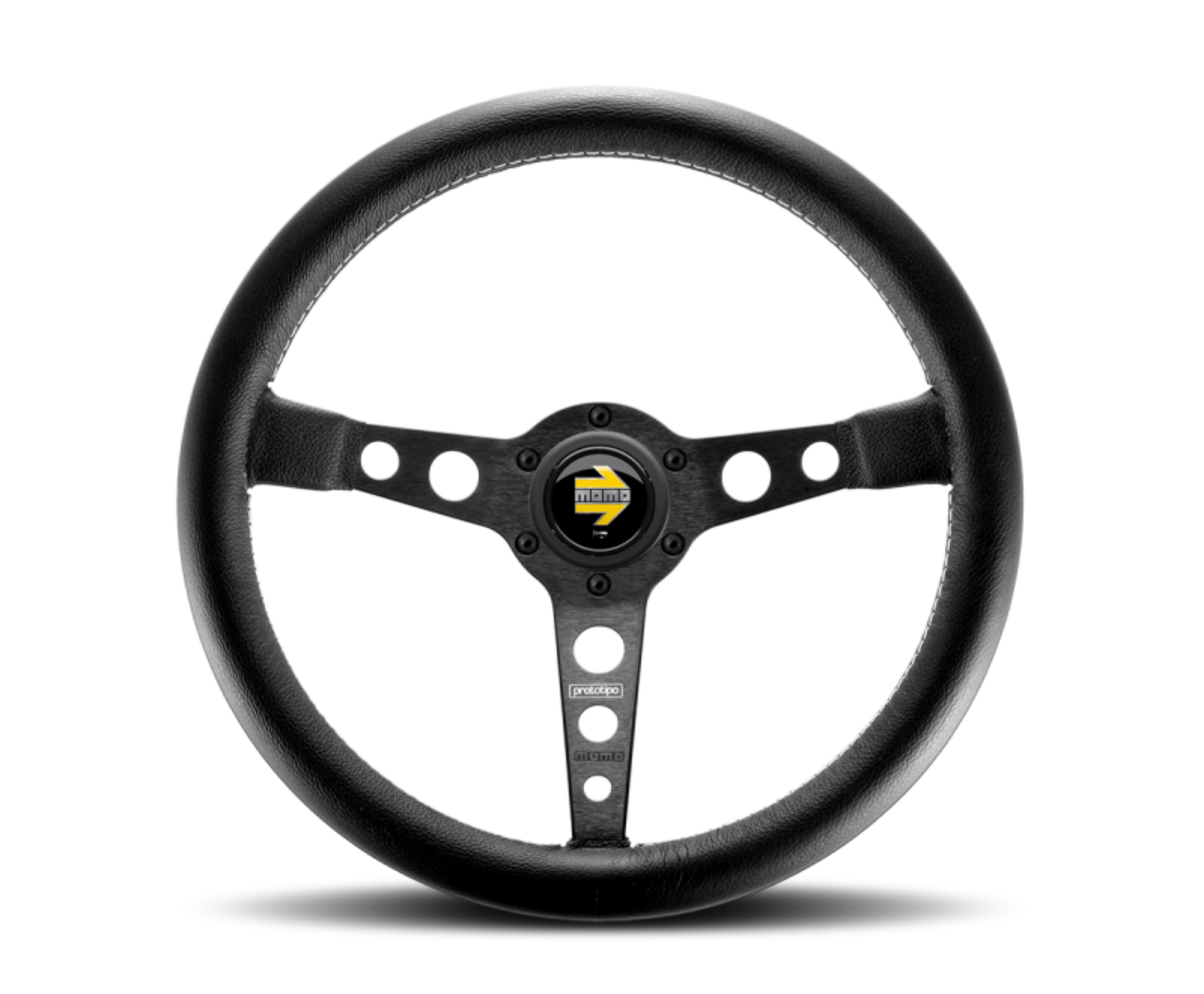 Picture of Momo Prototipo Steering Wheel 350 mm - Black Leather-Wht Stitch-Black Spokes