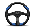 Picture of Momo Quark Steering Wheel 350 mm - Black Poly-Black Spokes-Blue Inserts