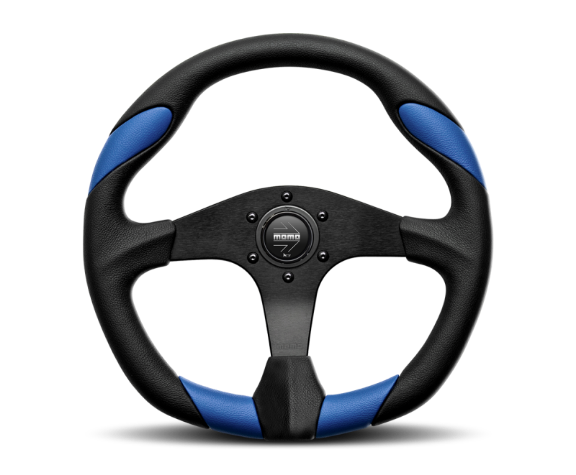 Picture of Momo Quark Steering Wheel 350 mm - Black Poly-Black Spokes-Blue Inserts