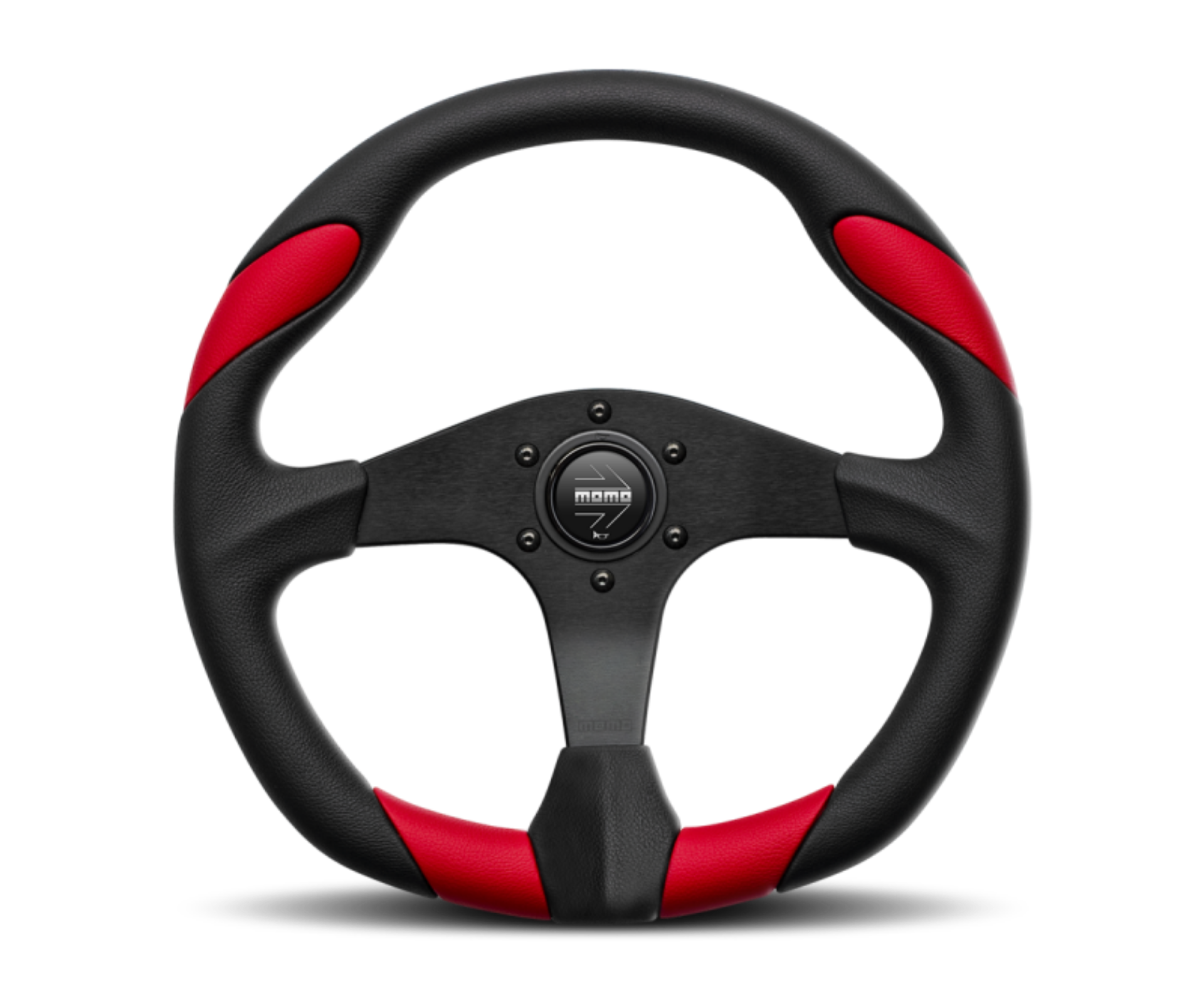 Picture of Momo Quark Steering Wheel 350 mm - Black Poly-Black Spokes-Red Inserts