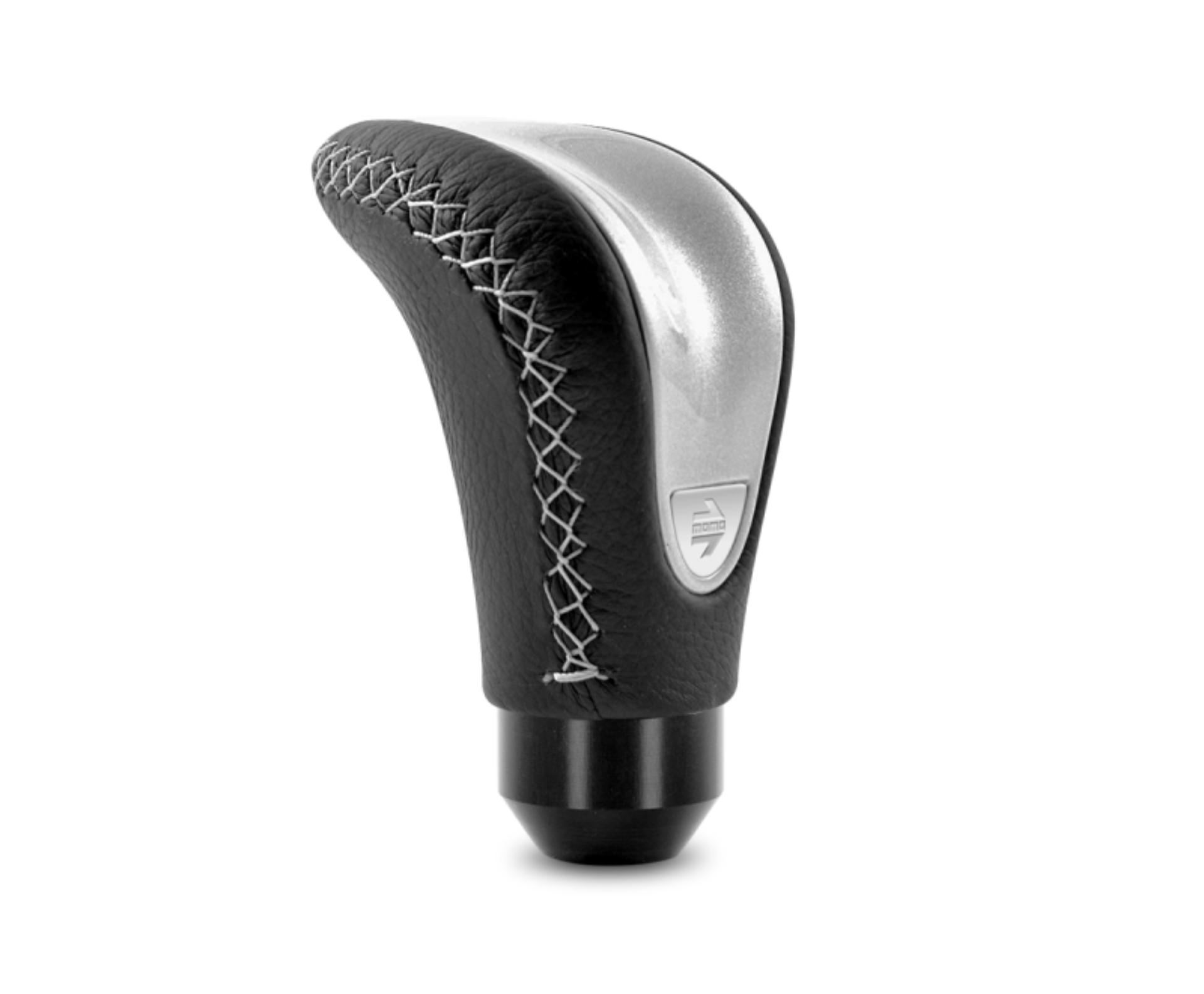 Picture of Momo Combat Evo Shift Knob - Black Leather, Silver Insert, Silver Stitching