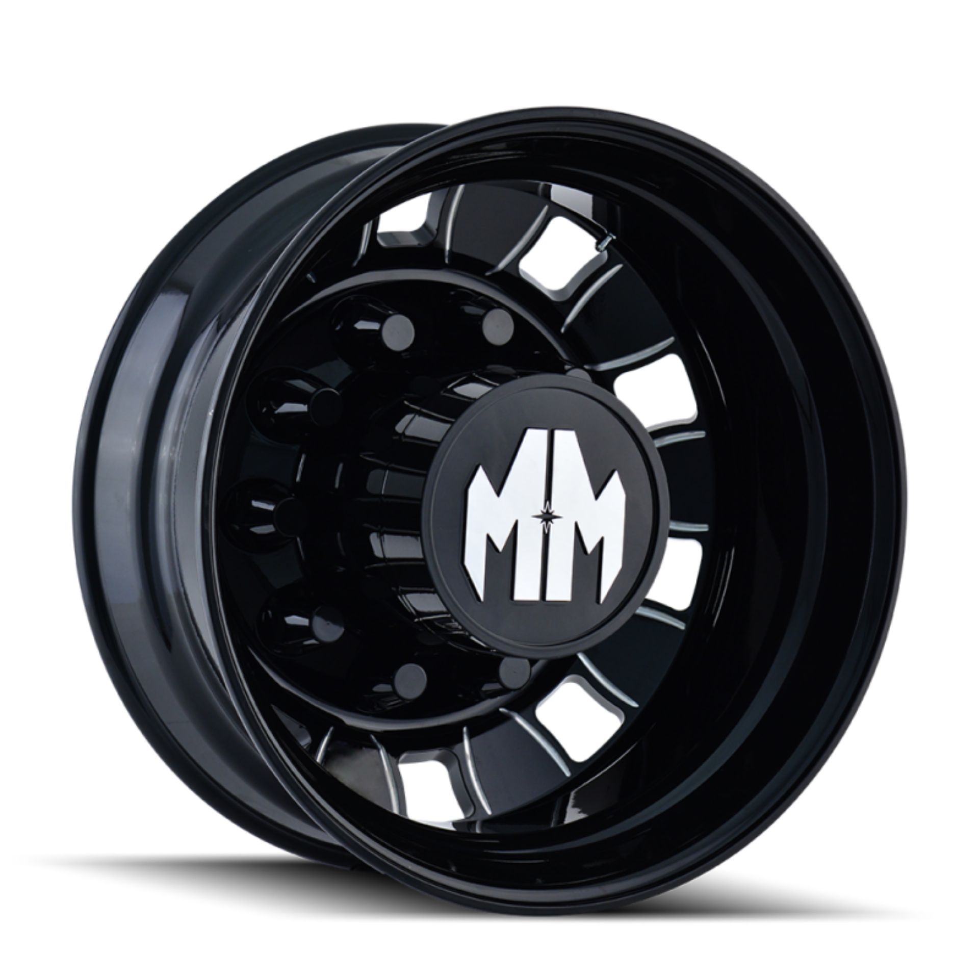 Picture of Mayhem 8180 BigRig 24-5x8-25-10x285-75 BP-168mm Offset-220-1mm Hub Rear Black w- Milled Spokes Wheel