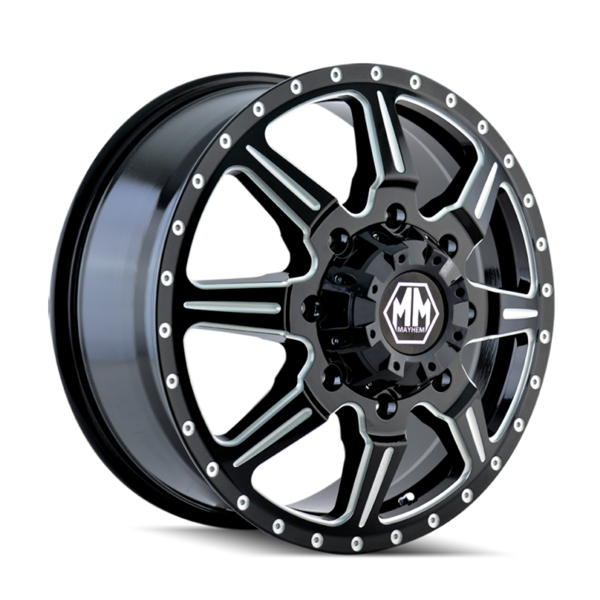 Picture of Mayhem 8101 Monstir 20x8-25 - 8x165-1 BP - 127mm Offset - 116-7mm Hub Front Blk- Milled Spokes Wheel