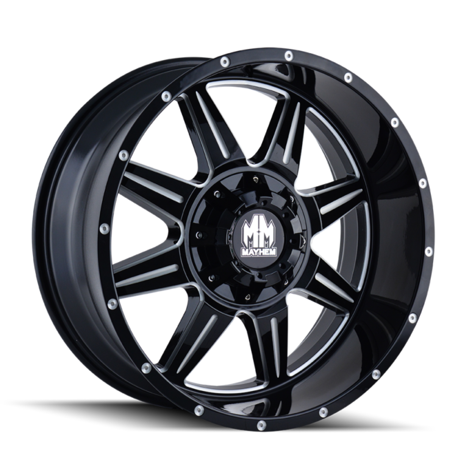 Picture of Mayhem 8100 Monstir 17x9 - 8x165-1 BP - -12mm Offset - 130-8mm Hub Black w- Milled Spokes Wheel