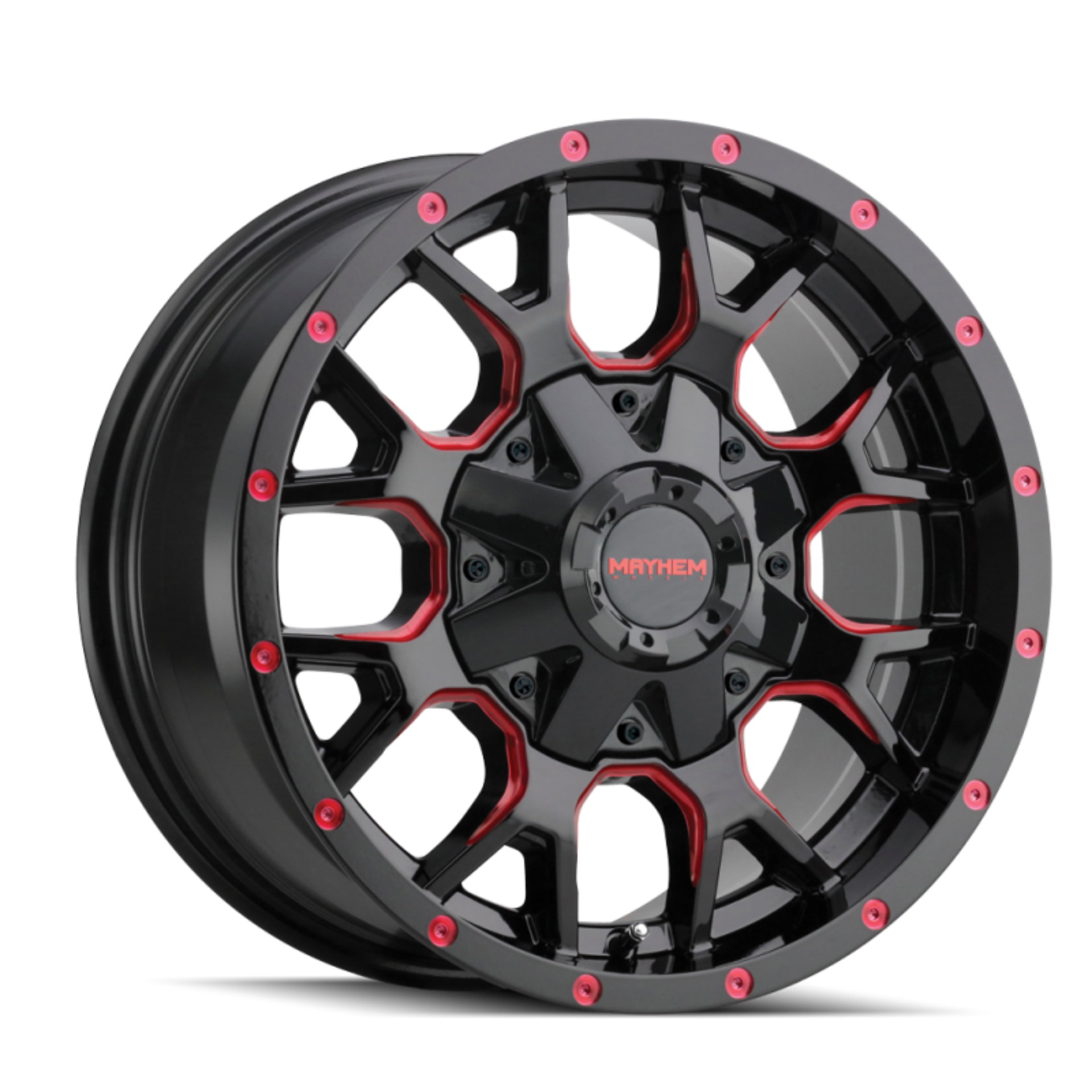 Picture of Mayhem 8015 Warrior 17x9 - 5x127 BP - -12mm Offset - 87mm Hub Black w- Prism Red Wheel