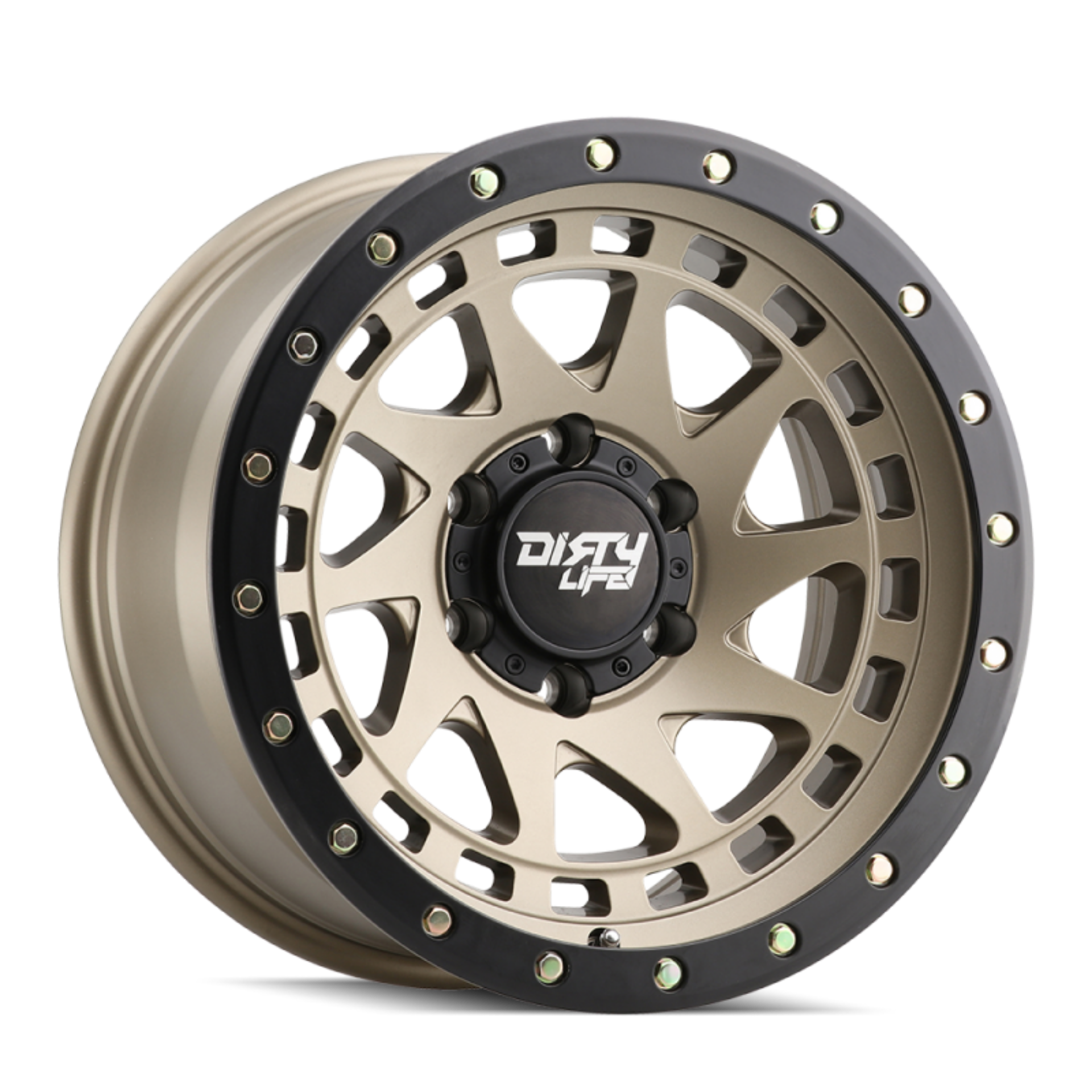 Picture of Dirty Life 9311 Enigma Pro 17x9-6x139-7 BP--12mm Offset-106mm Hub Satin Gold Wheel - Beadlock