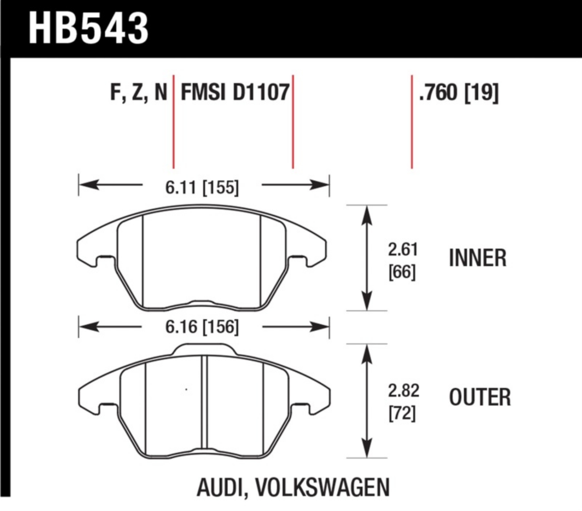 Picture of Hawk 06-11 Audi A3 2-0L Base Front ER-1 Brake Pads