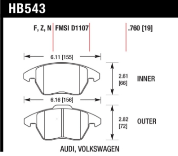 Picture of Hawk 06-11 Audi A3 2-0L Base Front ER-1 Brake Pads