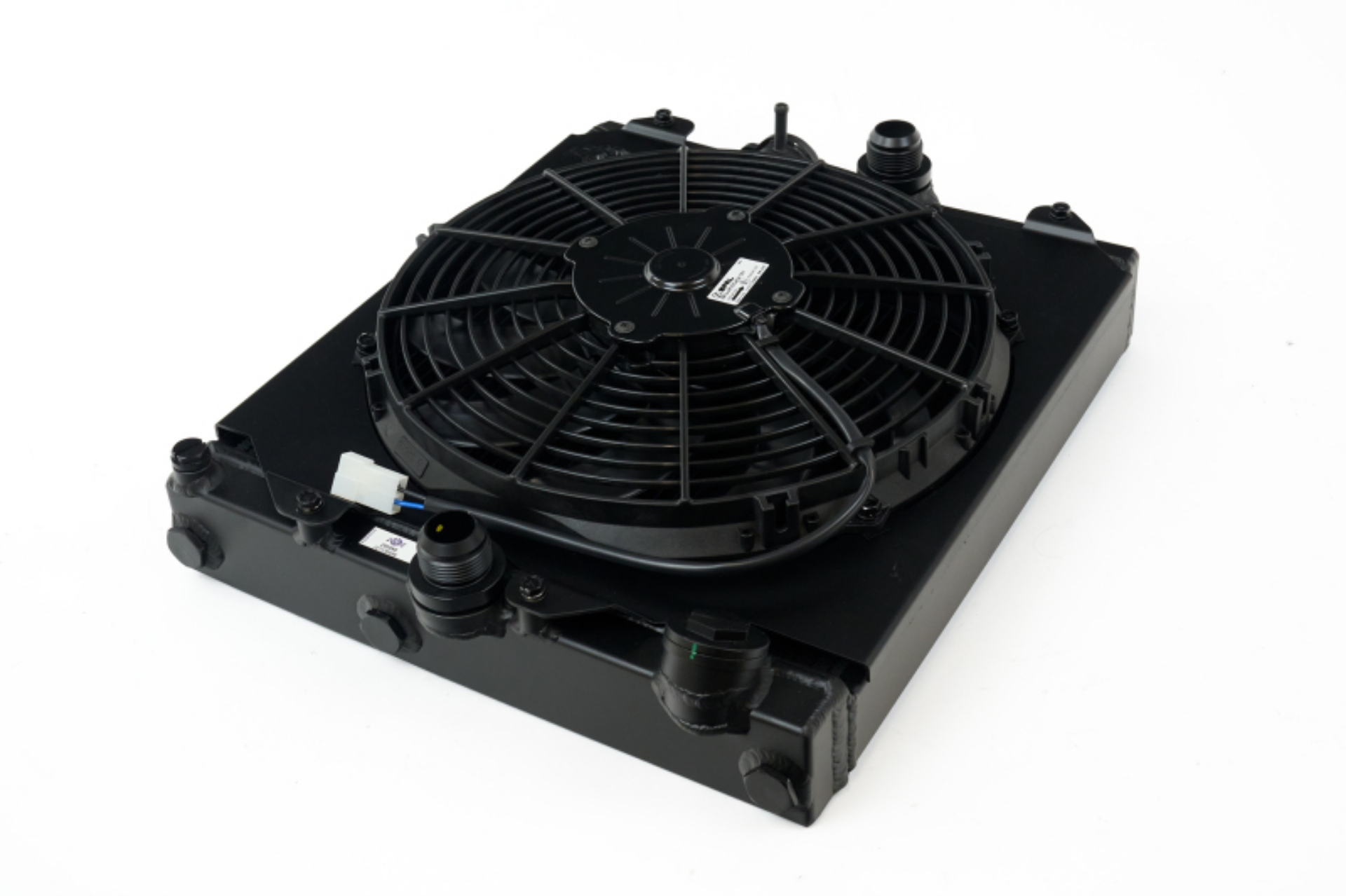 Picture of CSF Universal Half Radiator w--16AN & Slip-On Fittings-12in SPAL Fan & Shroud - Black Finish