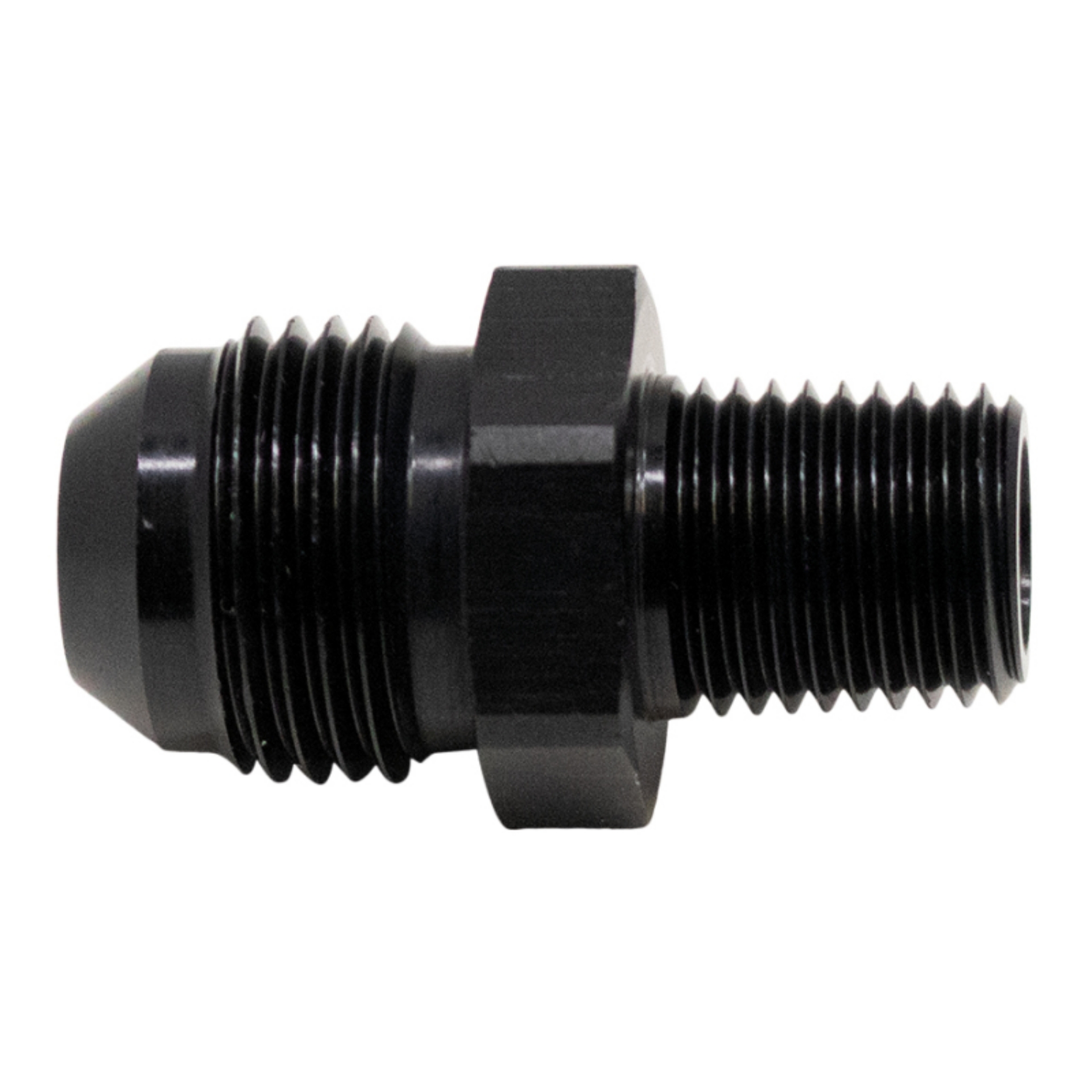 Picture of DeatschWerks 8AN Male Flare to 1-4in Male NPT Adapter - Anodized Matte Black