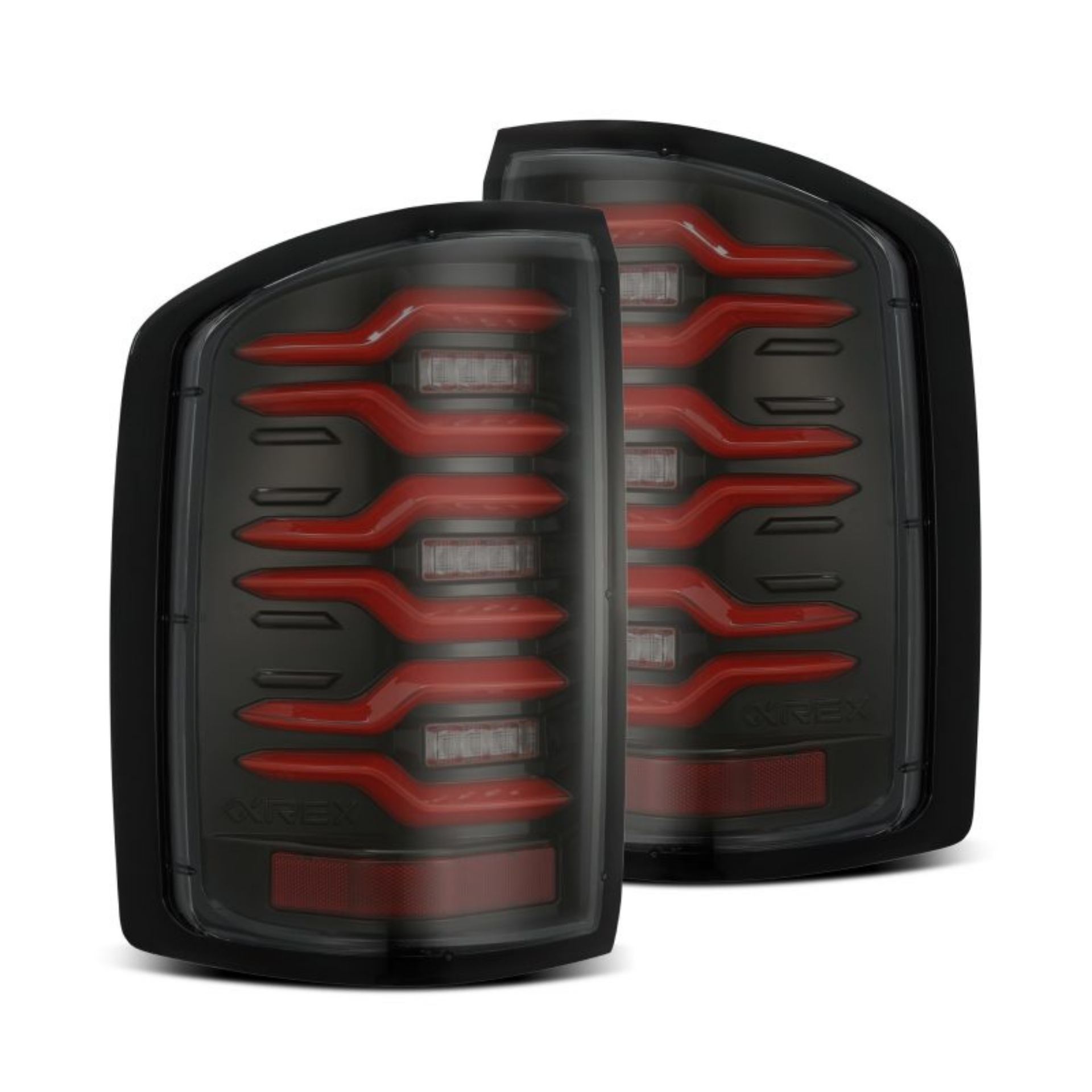 Picture of AlphaRex 14-18 GMC Sierra 1500-2500HD-3500HD LUXX-Series LED Tail Lights Blk-Red w-Actv Lgt Seq- Sig