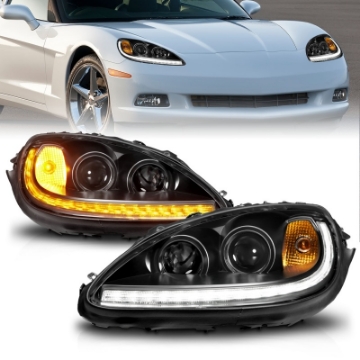 Picture of ANZO 05-13 Chevrolet Corvette Projector Headlights w-switchback & Sequential LED - Black Amber