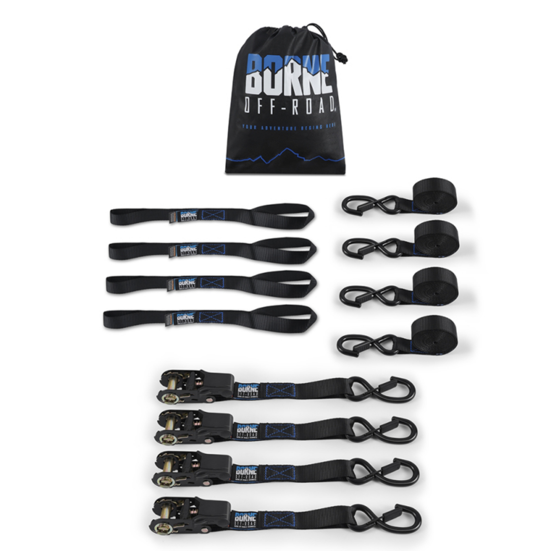 Picture of Borne Off-Road Medium-Duty Ratchet Tie-Down Kit 4-Pack Black