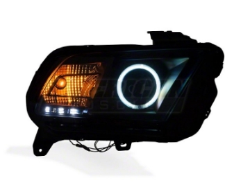 Picture of Raxiom 13-14 Ford Mustang w- Factory HIDLED Halo Projector Headlights- Black Housing Smoked Lens