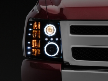Picture of Raxiom 07-13 Silverado 1500 Super White LED Halo Projector Headlights- Black Housing Clear Lens