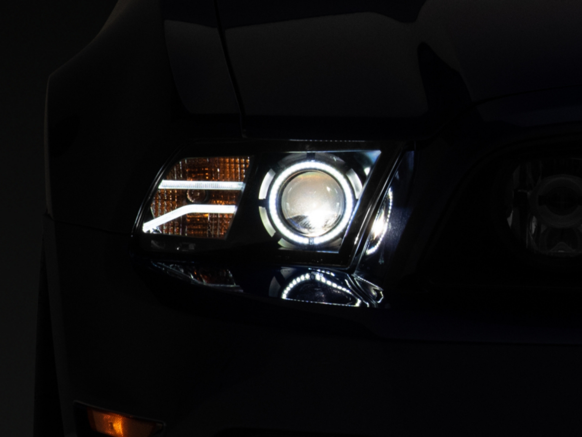 Picture of Raxiom 13-14 Ford Mustang LED Halo Projector Headlights- Black Housing Clear Lens