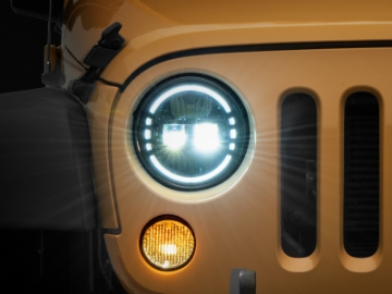 Picture of Raxiom 97-18 Jeep Wrangler TJ-JK Axial 7-Inch LED Headlights w- DRL- Black Housing Clear Lens