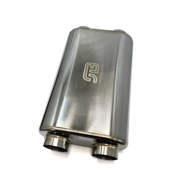 Picture of Stainless Bros 17in OAL 2-5in Oval SS304 Polished Finish Muffler - 2-5in Center In-Dual Out