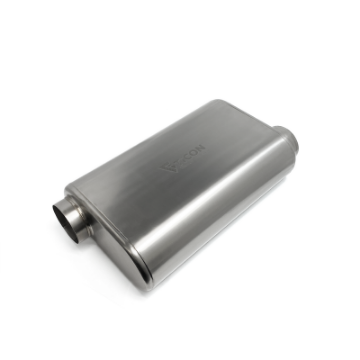 Picture of Ticon Industries 17in Overall Length 2-5in Thin Oval Titanium Muffler - 2-5in Offset In-Offset Out