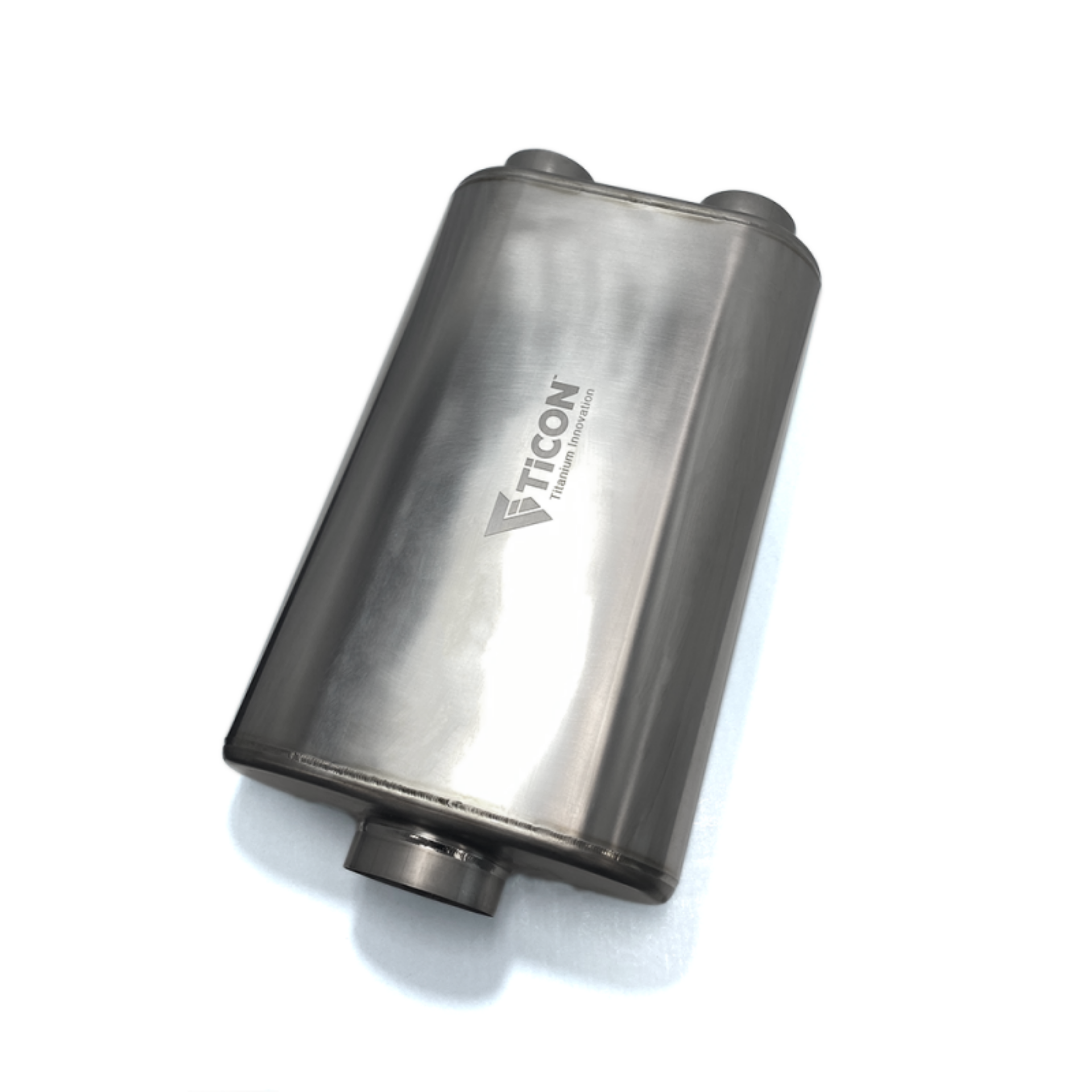 Picture of Ticon Industries 17in OAL 3in Thin Oval Matte Finish Titanium Muffler - 3in Center In-2-5in Dual Out